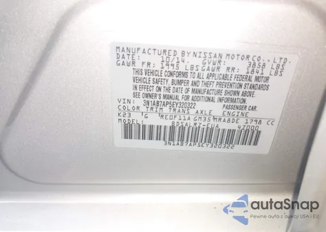 2014 Nissan Sentra Sr из США, поврежденный, VIN 3N1AB7AP5EY320322